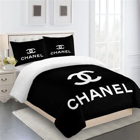 black and white chanel bed set|Chanel Bedding Set Black Line And White Background.